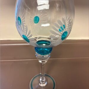 Source Unknown Teal Floral Glass Art